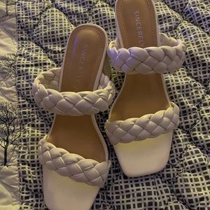Sincerely Jules white braided block heels